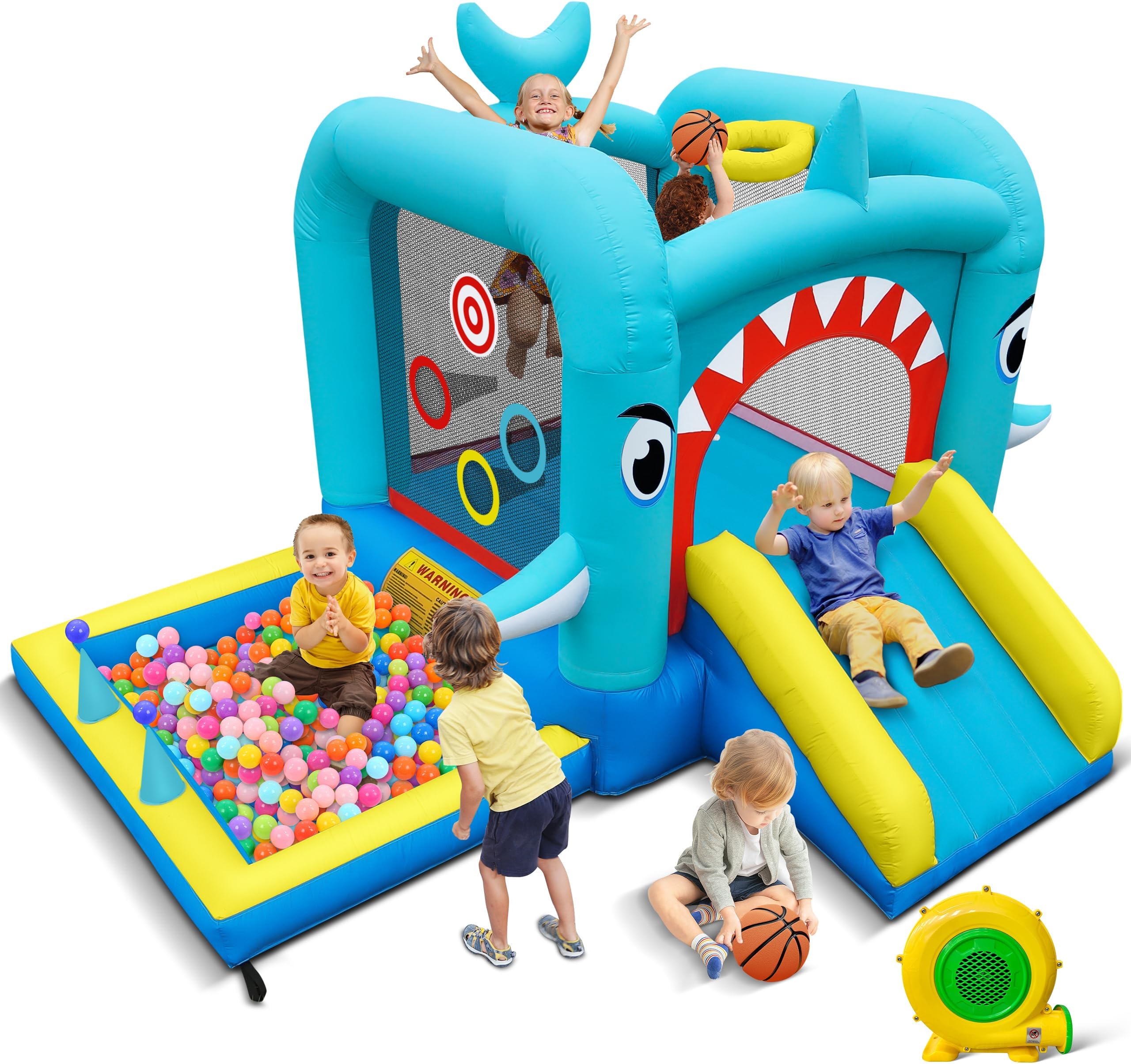 Inflatable Bounce House: Jump Bouncer Castle Slide Combo - 7 in 1 for Kids 3-6 - with 370W Blower - for Indoor Outdoor Play