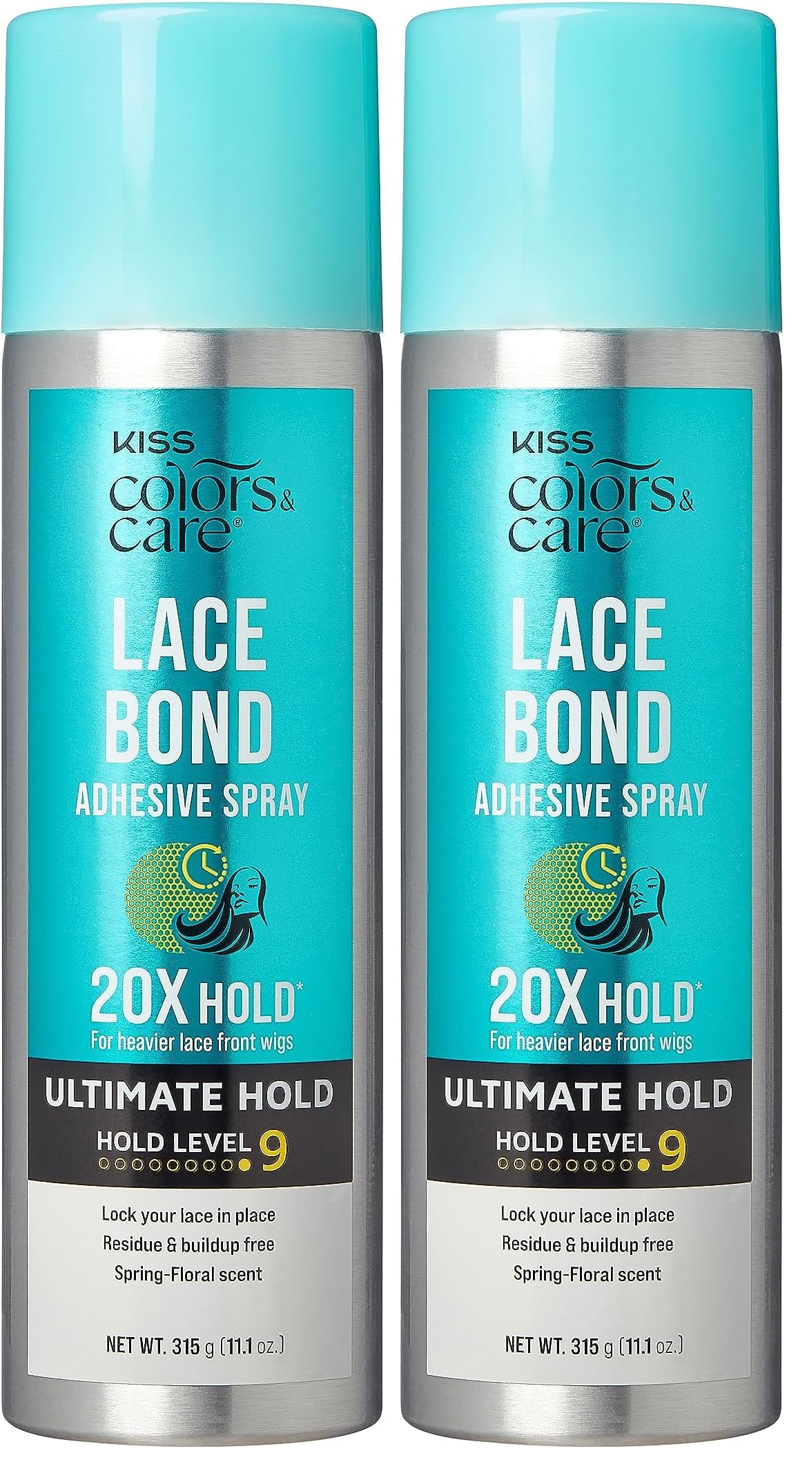 KISS Colors & Care Lace Bond Adhesive Spray Ultimate Hold 11.1 oz. - Adhesive for Lace Frontals, Sweat Proof, Water-Resistant, Fast Drying, Efficient Nozzle, Convenient, Super Secure for All Day