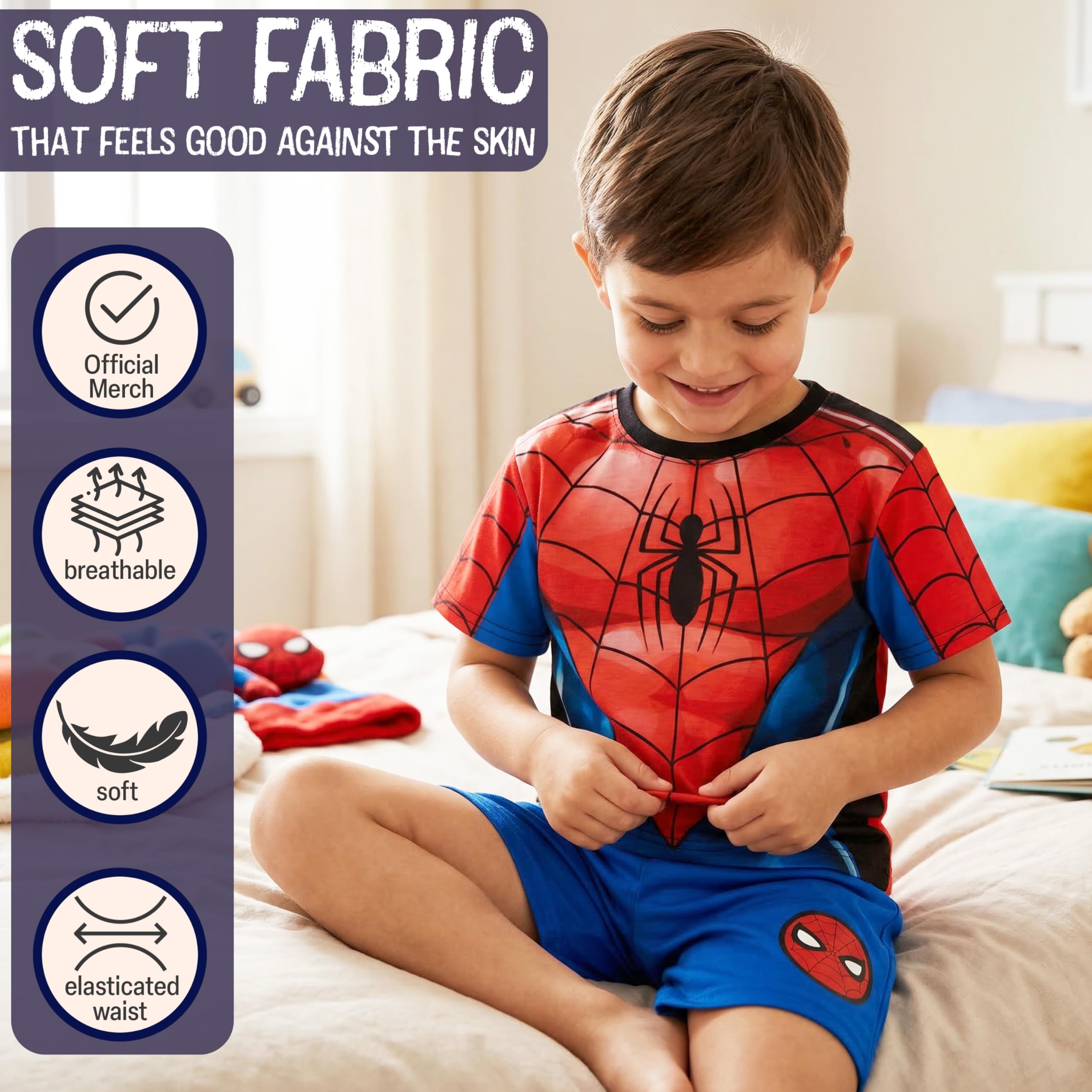 Marvel Spiderman Spidey y Sus Amigos Pijama Niño Conjunto Verano Camiseta Manga Corta Pantalón Corto Ropa Dormir Regalo