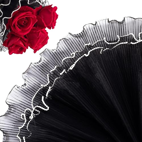 Miniatura 5 de Joez Wonderful Papel de regalo de flores de 4.37 yardas, borde de perla, papel de regalo de ramo negro, papel de malla de envoltura floral para San