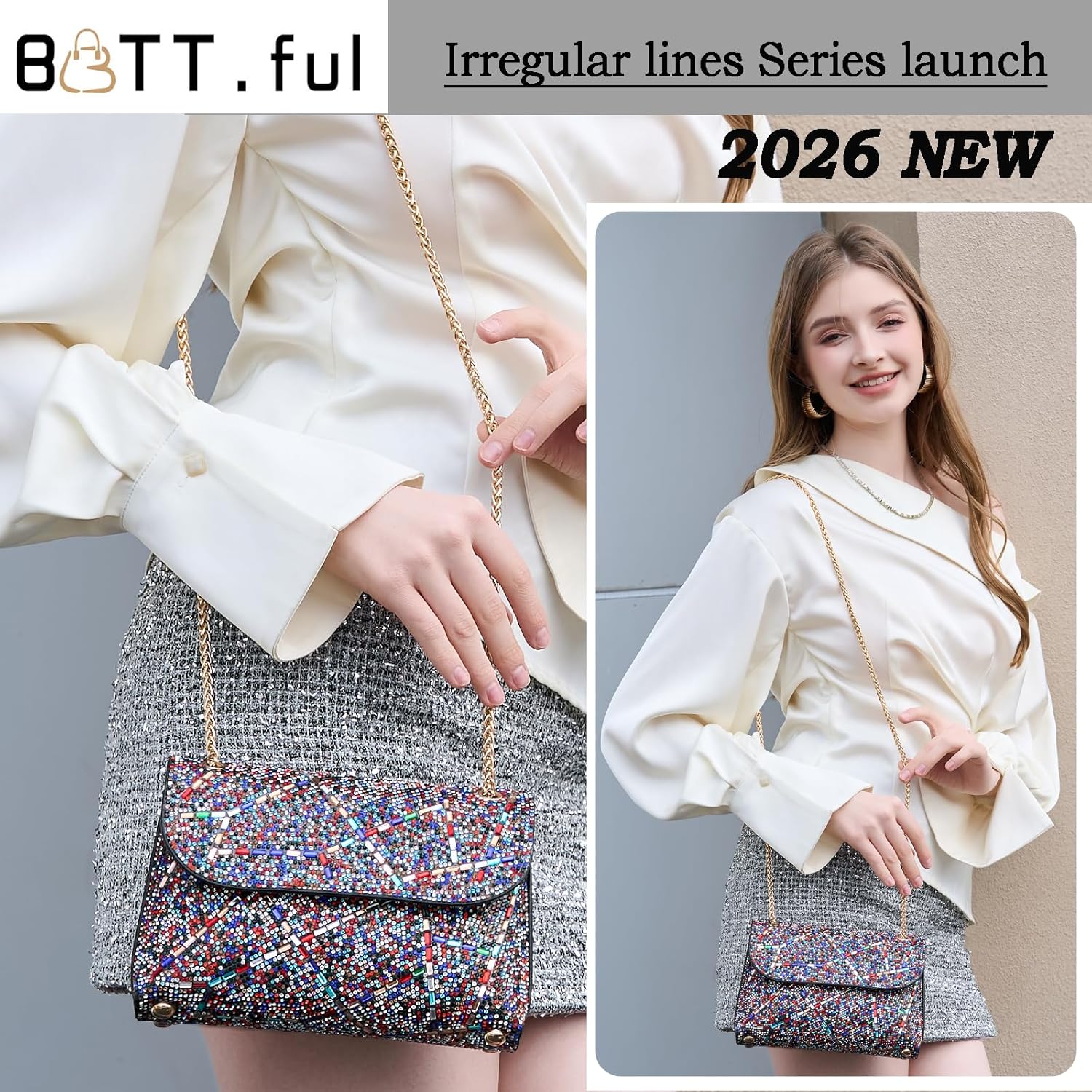 Shoulder Bags Crossbody Bag Purses Handbags Crystals Rhinestone Evening Bag for Women Clutch Purse with Chain - Image 2