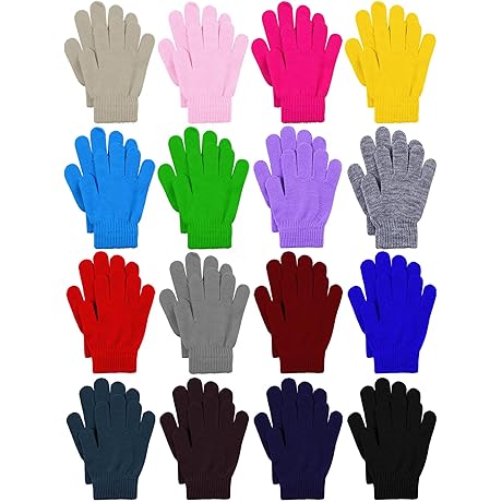 16 Pairs Childrens Gloves Ages 6-9 [ Winter Kids Warm Magic Gloves ]