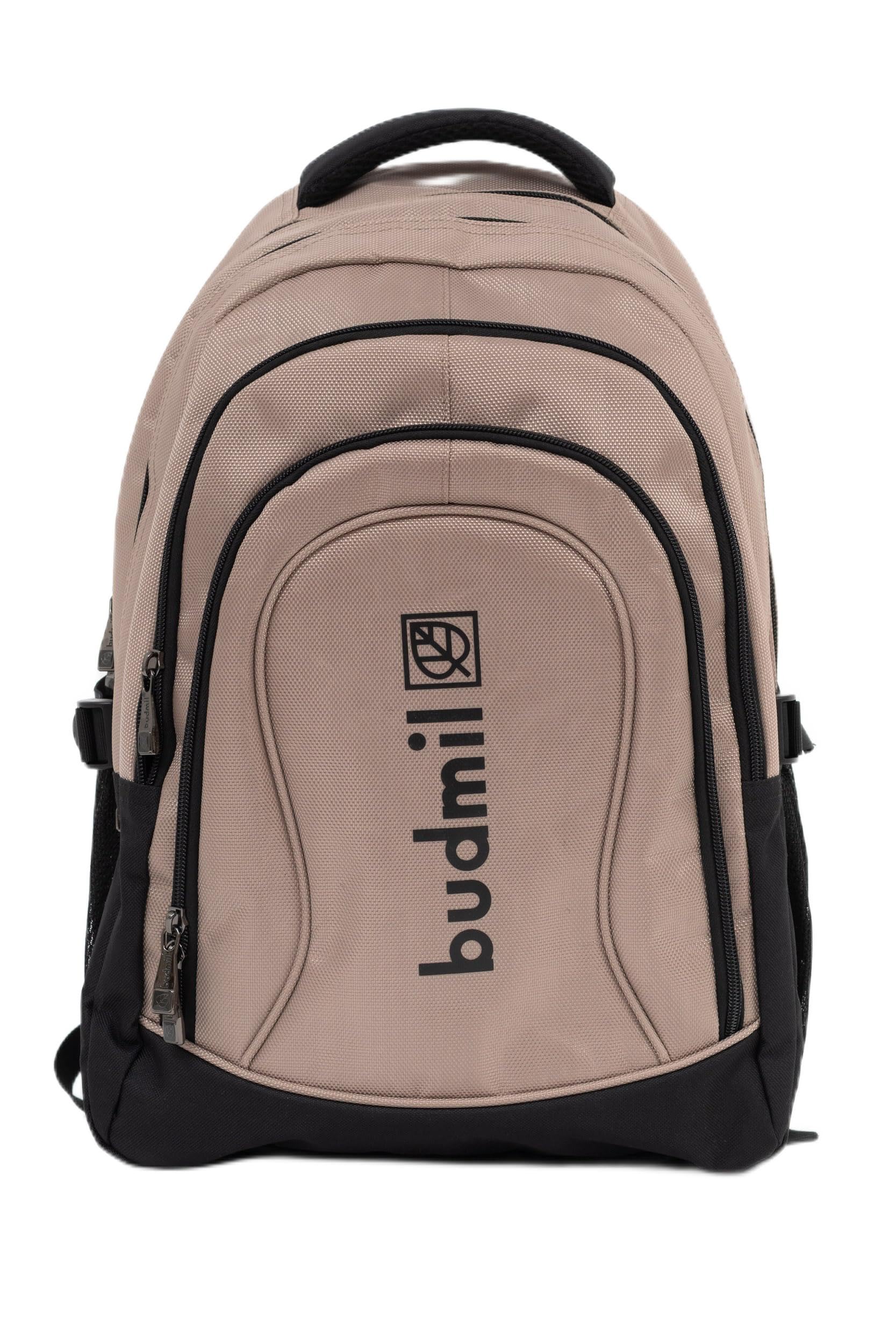 budmil Lynsey Schulrucksack für Jungen und Mädchen 45L - für Teenager Kinder ab Klasse 5 - wasserabweisend - Rucksack mit Laptopfach & 4 Fächer & belüftete Rückseite (Beige)