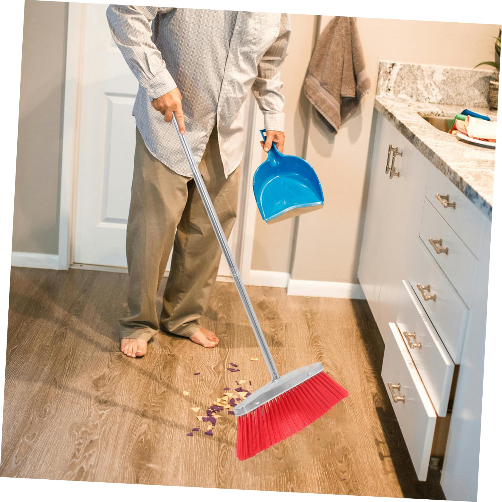 MOLUCKFU Stainless Steel Broom Brooms Garage Broom Lawn Broom Large Angle Broom Shop Broom Pet Hair Broom Lobby Broom Heavy Duty Floor Broom Cleaning Broom Concrete Broom Patio Broom Red Pp