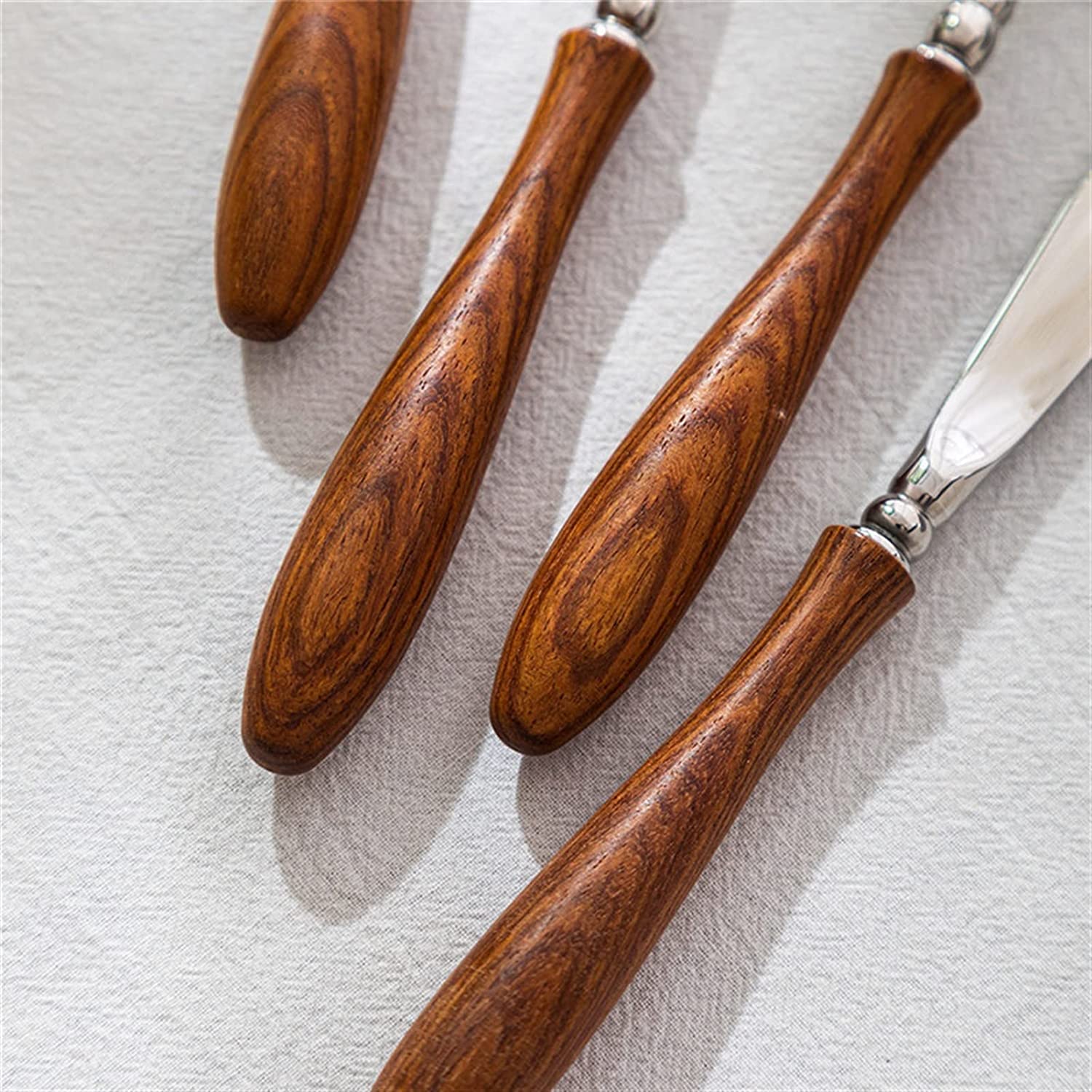 Ensemble de Couverts en Acier Inoxydable avec Fourchette, Couteau et cuillère, 5 pièces, 20 pièces, Manche en Bois véritable Naturel