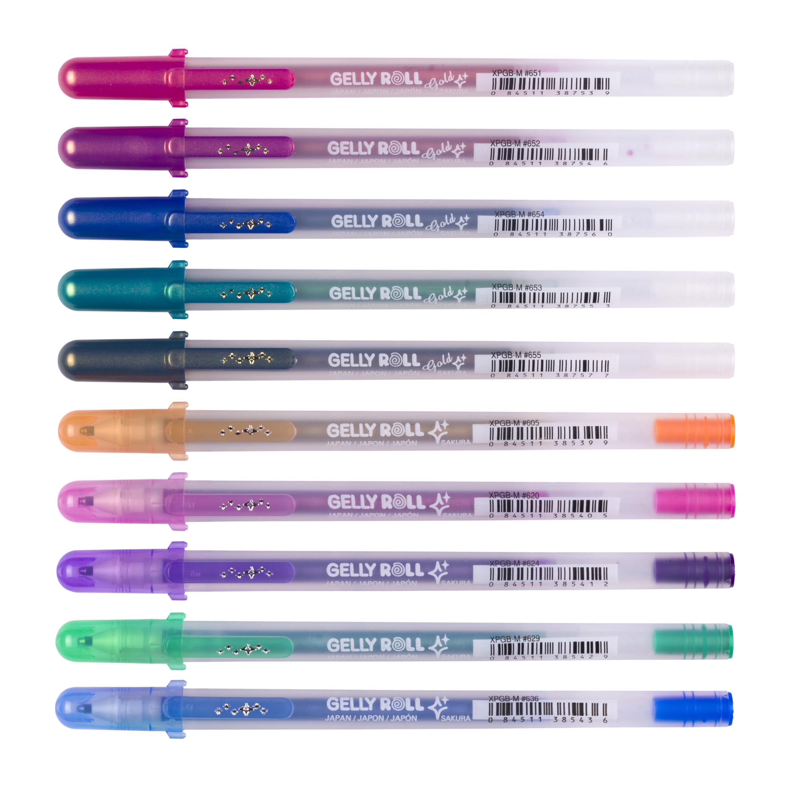SAKURA Gelly Roll Oro y Plata Sombra Purpurina Bolígrafos de Gel Estuche de 10 | Efecto Metálico Especial | Bolígrafos para Escribir, Dibujar, Diario y Manualidades