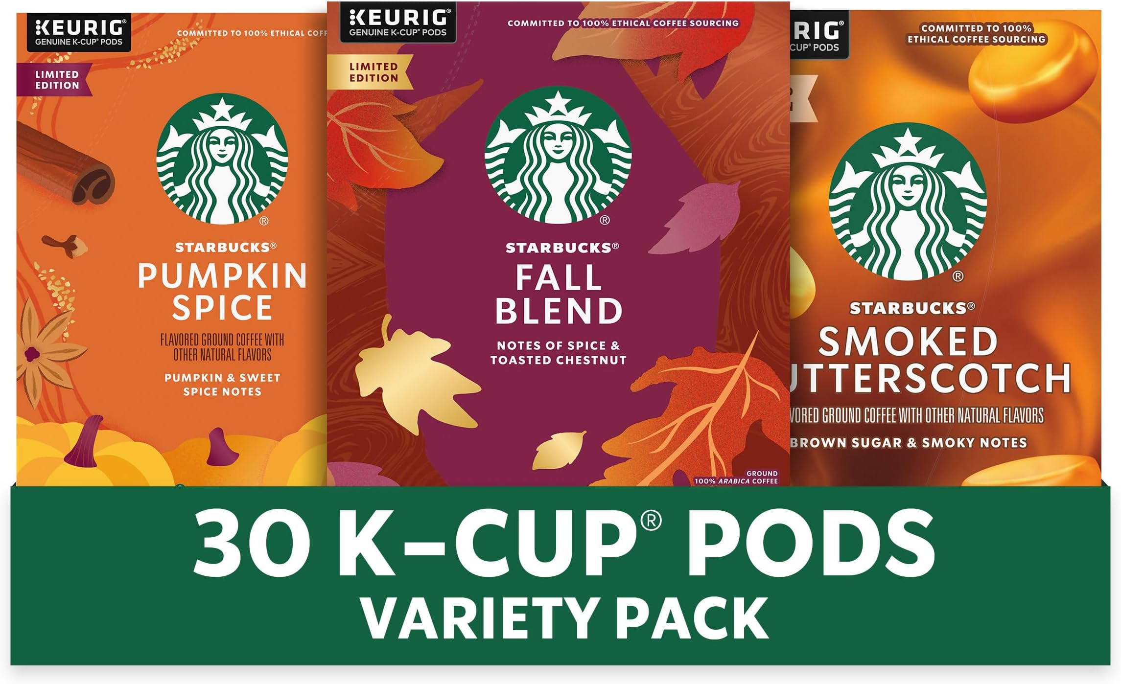 K-Cup Coffee Pods, Fall Bundle, Medium Roast and Naturally Flavored Coffee for Keurig Brewers, 100% Arabica, Limited Edition, 3 Boxes (30 Pods Total)