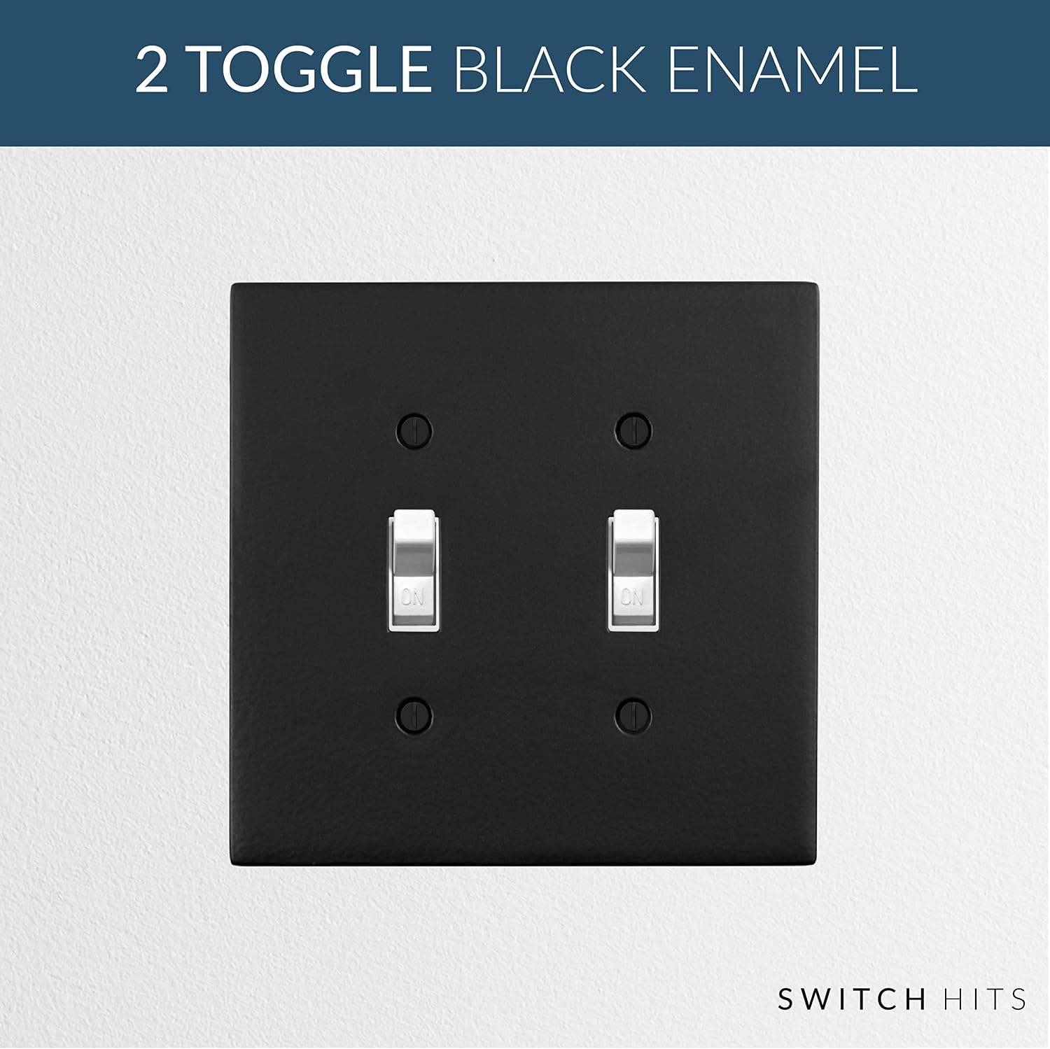 Black Modern SWITCH HITS Double Light Switch Wall Plate | 2 Toggle | 4.50" w * 4.50" h | Modern Electrical Outlet Cover Collection | Quality Switch Plates For All Configurations
