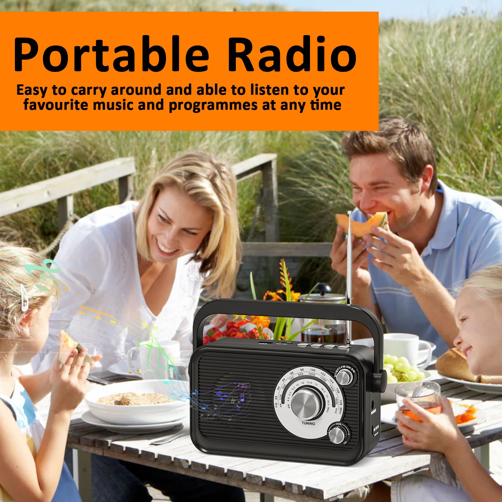 Radio Portatile, Radio Fm FM/AM/SW, Alimentata a CorrentTe e a Batteria con Funzione MP3, Radio a Batteria con Bluetooth, Radio per Ufficio/Cucina/Campeggio/Emergenze