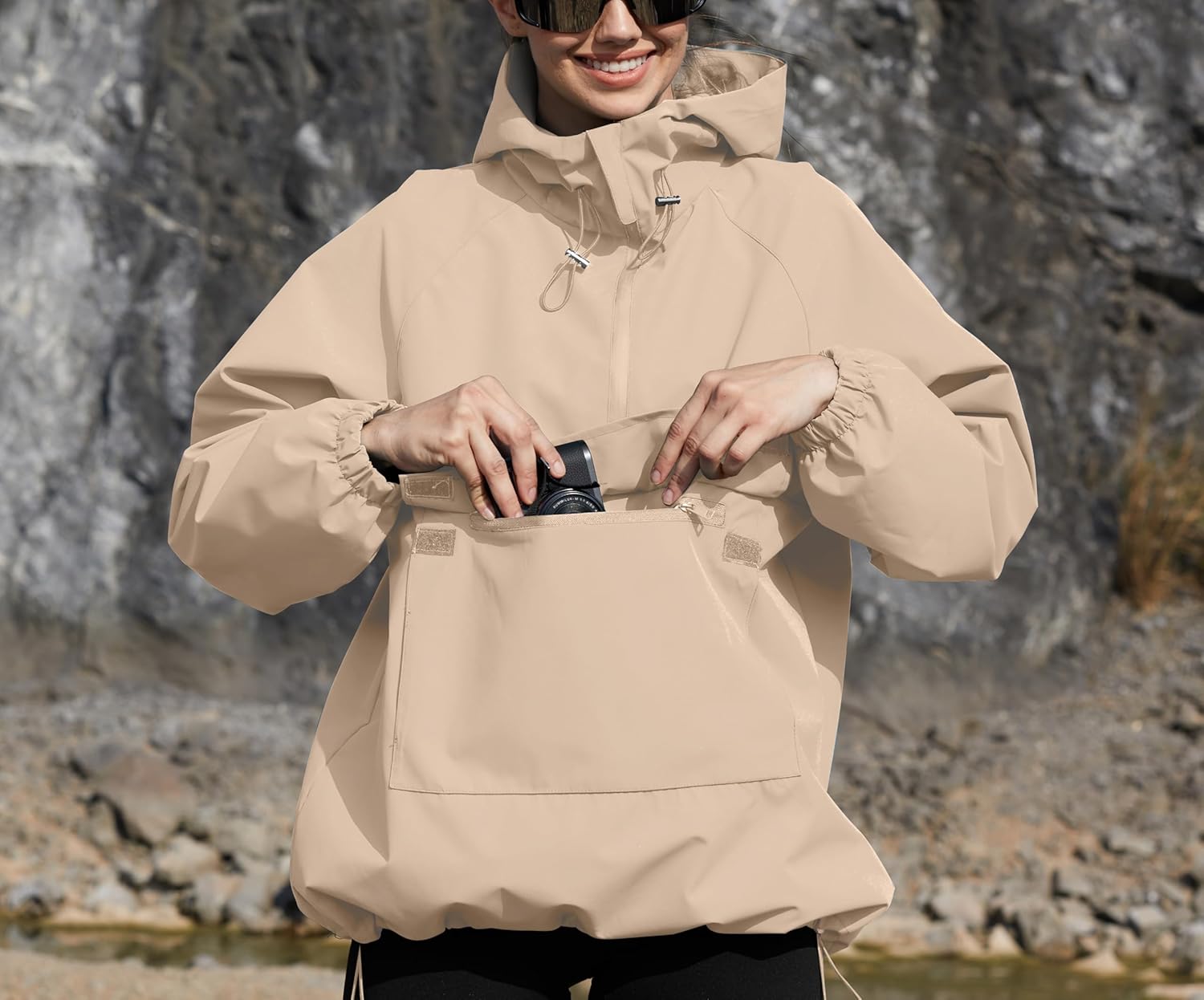 PESION Womens Packable Waterproof Raincoat Lightweight Rain Jacket, Running Cycling Hiking Windbreaker Pullover Jackets