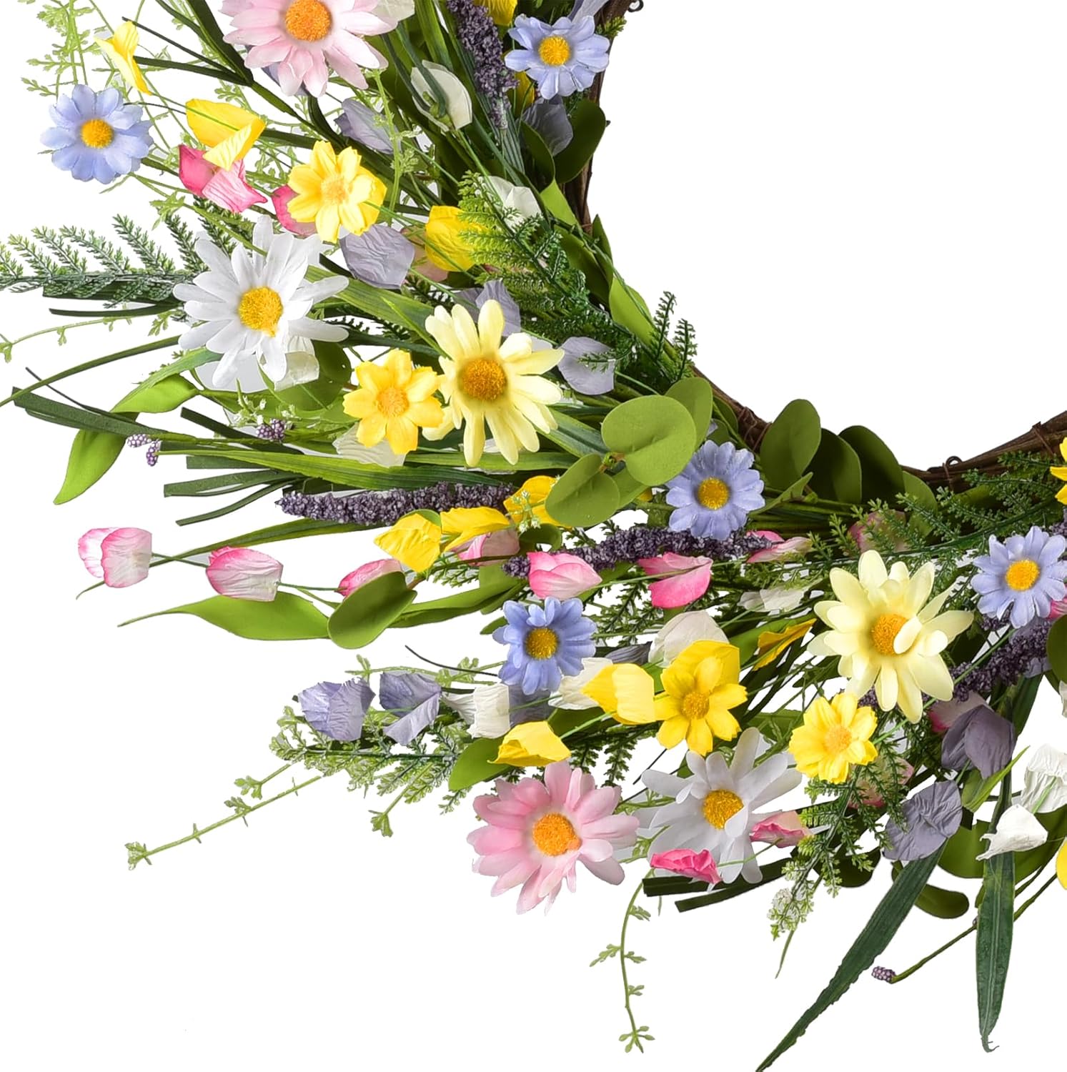 LSKYTOP Artificial Daisy Wreath 24Inch Front Door Wreath with Colorful Daisy Spring Wreaths Summer Wreath for Indoor Home Decor