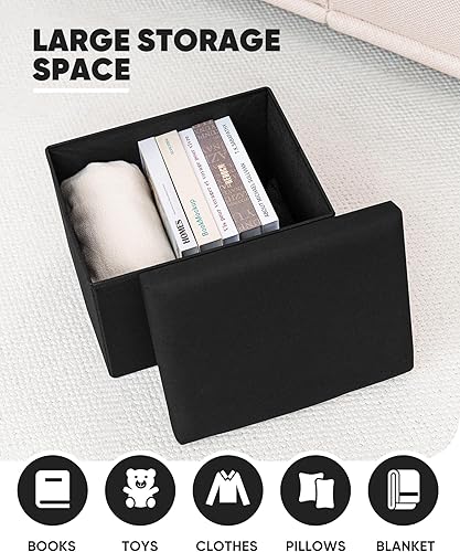 Miniatura 72 de B FSOBEIIALEO - Otomano plegable de piel sintética con almacenamiento Gris,Negro -,Negro 16.5"x12.6"x12.6",Azul,Marrón,Gris