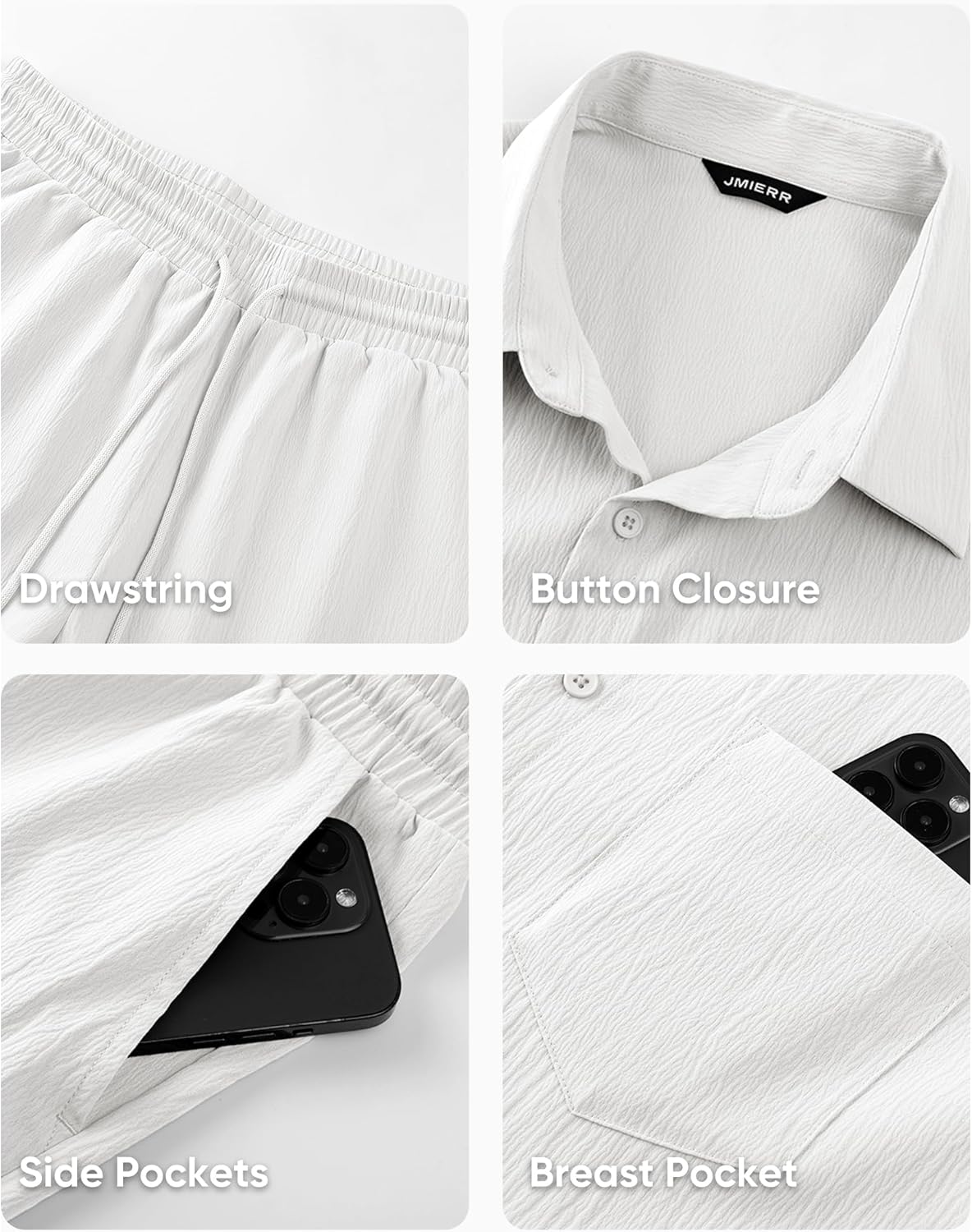 JMIERR Mens 2 Piece Short Sets Short Sleeve Shirts and Shorts Summer Beach Vacation Texture Outfits - Image 6