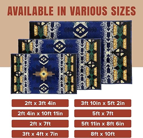 Miniatura 4 de YHSF South West - Alfombra nativa americana C318 (azul marino, 2 pies x 3 pies 4 pulgadas)