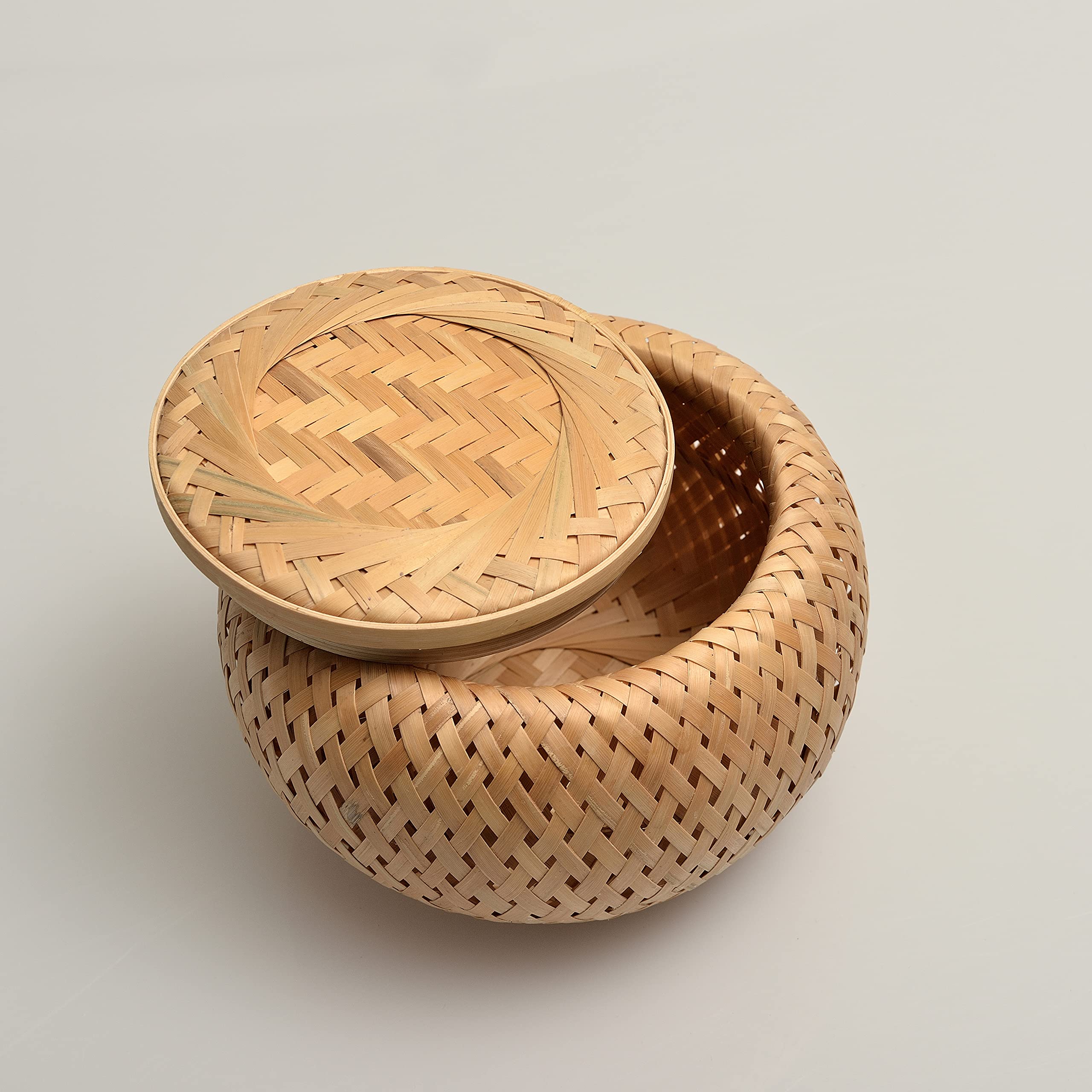 Gekkoli 2er-Set Aufbewahrungsboxen Aus Bambus - Rund & Rechteckig, Mit Deckel, Klein (8x8,2 Cm & 12x11,2 Cm), Naturbraun