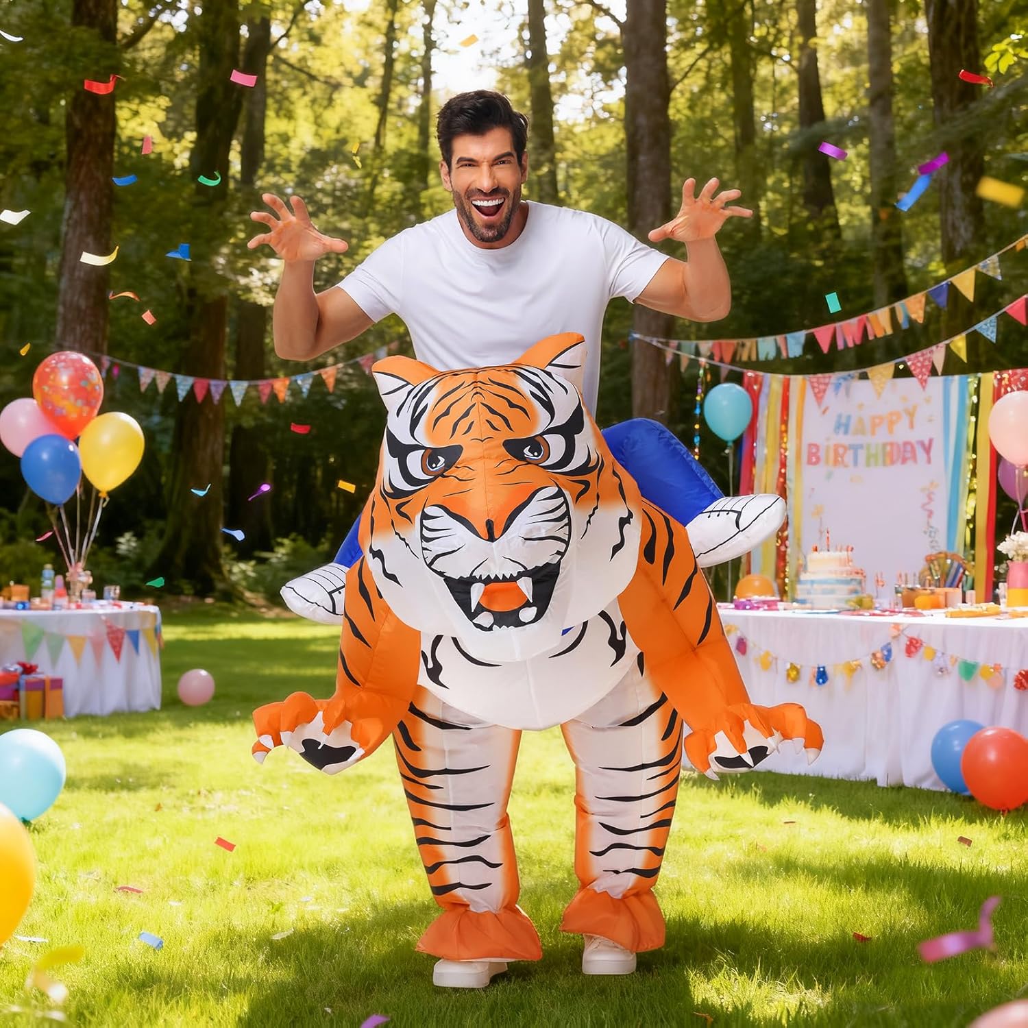 Spinosaurus Inflatable Tiger Costume for Adult Inflatable Christmas Costume Halloween Blow Up Animal Costumes for Woman Men