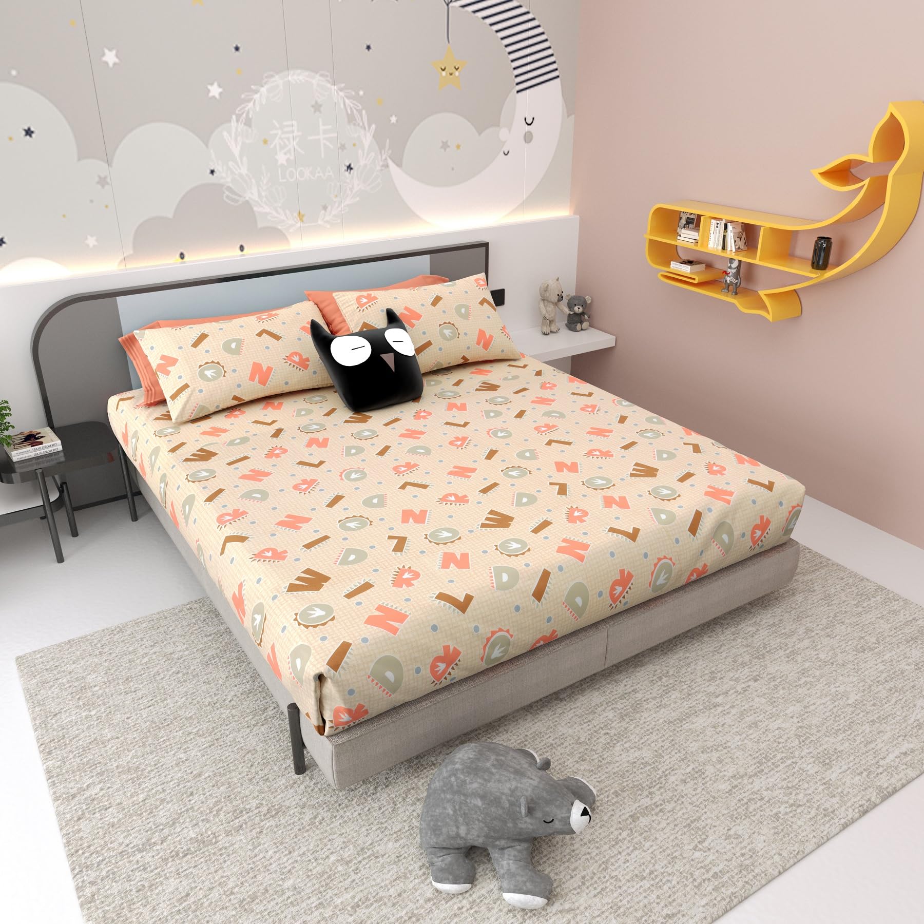 Cartoon Printed Premium Pure Cotton 300 TC King Size Bedsheet with 2 Pillow Cover, (100"x108" Inches), Pack of 1-picture-16