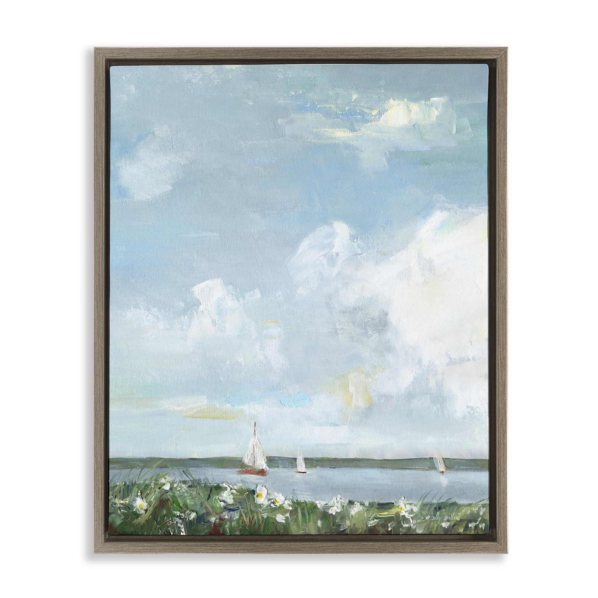 Stupell Industries Montalcino Elm (Textured) Seaside Sailing Under Clouds, 16 X 20 Inch Canvas In Floater Frame