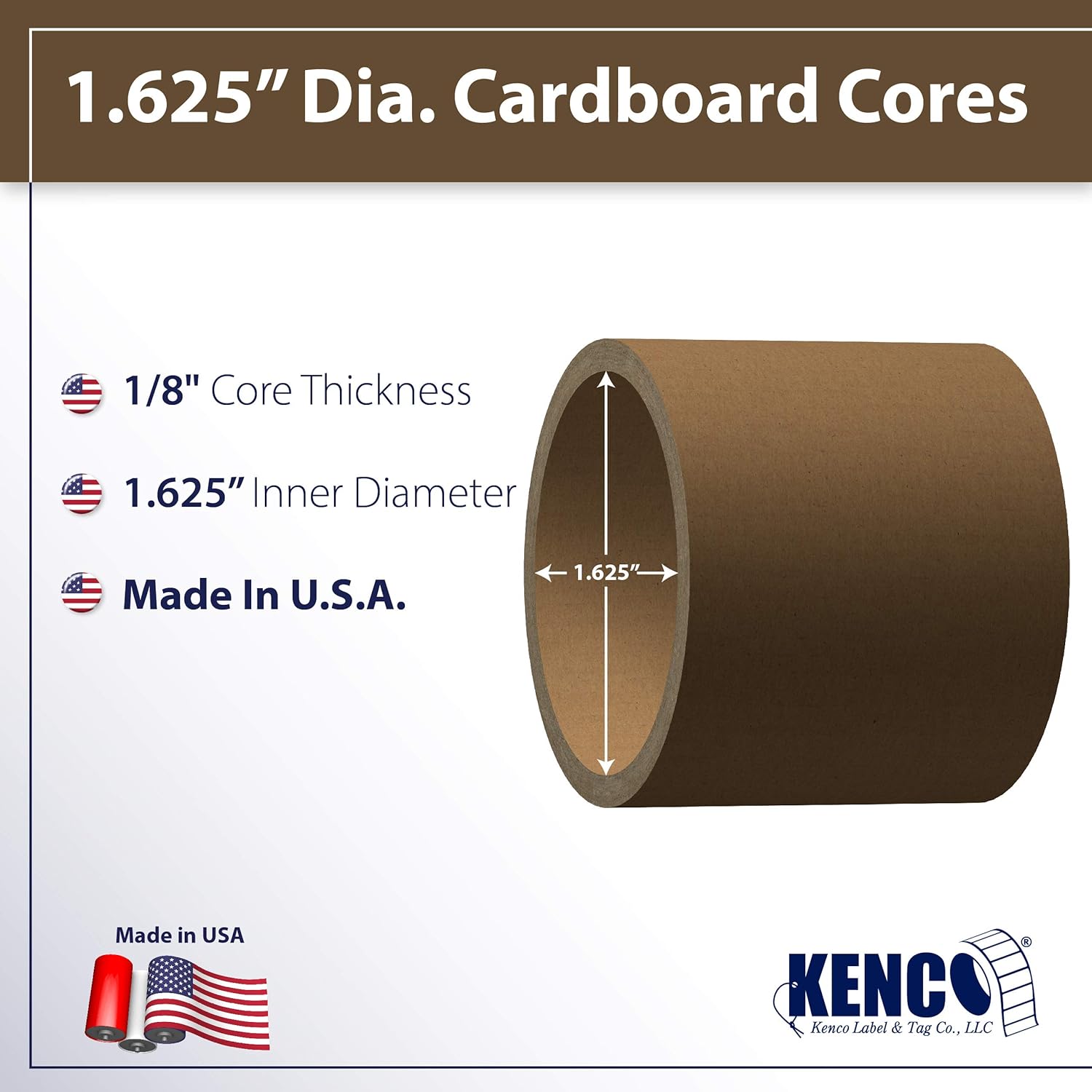 Label Cores 1 5/8" 1.625" Inner Diameter. Rigid Cardboard. Variety of Widths Available Made in The USA (4.375" 40 CORES, 1 Box)