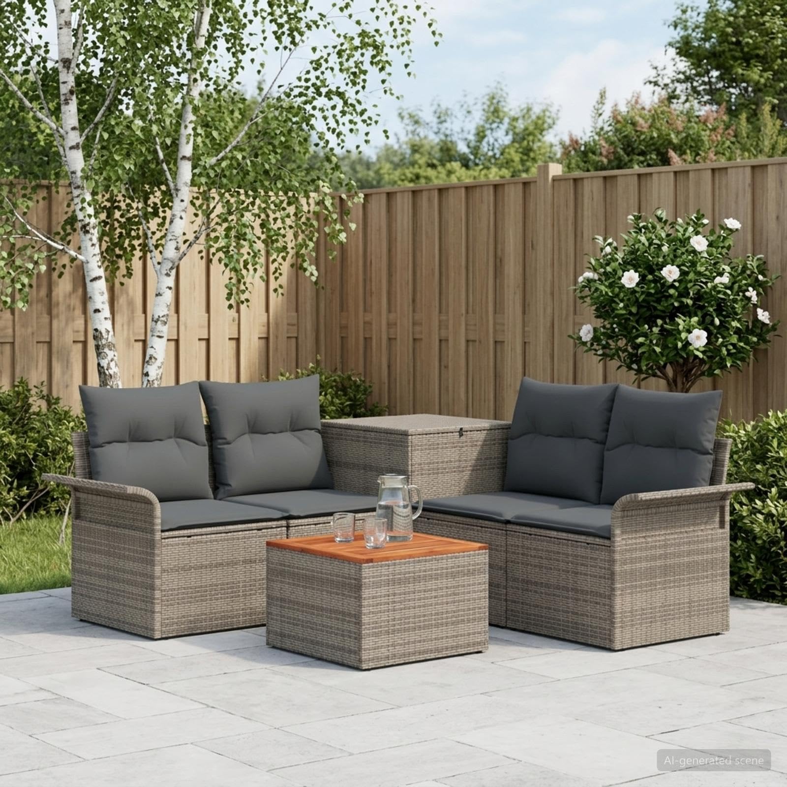 Set di mobili da giardino, 6 pezzi, in polyrattan, divano per