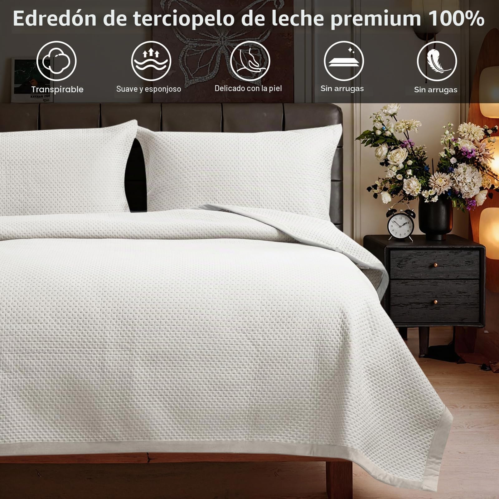 OKYUK Colchas de lujo tamaño king - Colcha reversible tamaño king con acolchado ultrasónico, colcha de microfibra transpirable para todas las estaciones con 2 fundas de almohada (Estrella blanca, 220