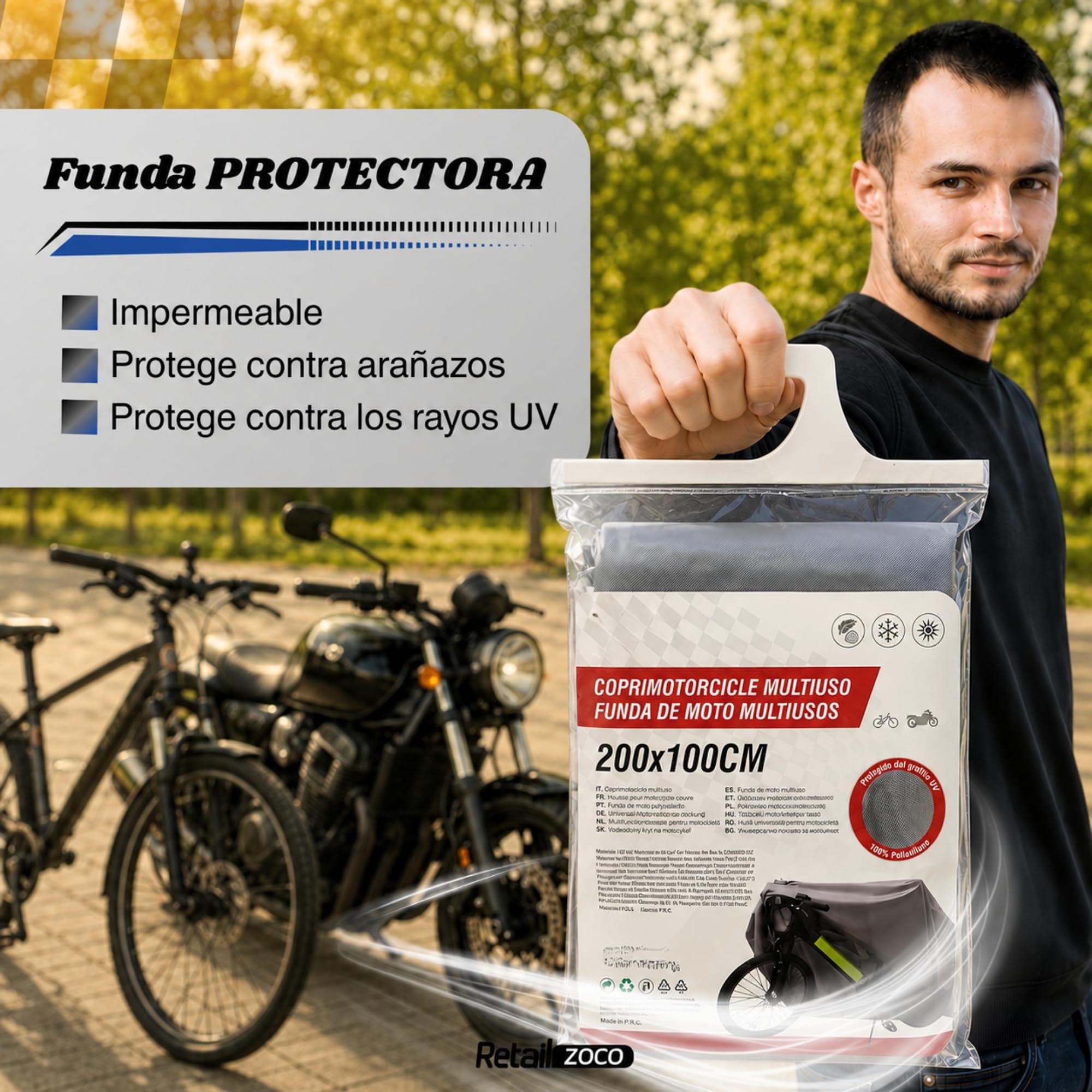 Funda para Moto y Bicicleta eléctrica Impermeable Anti-UV, 200x100 cm, Gris - imagen 4