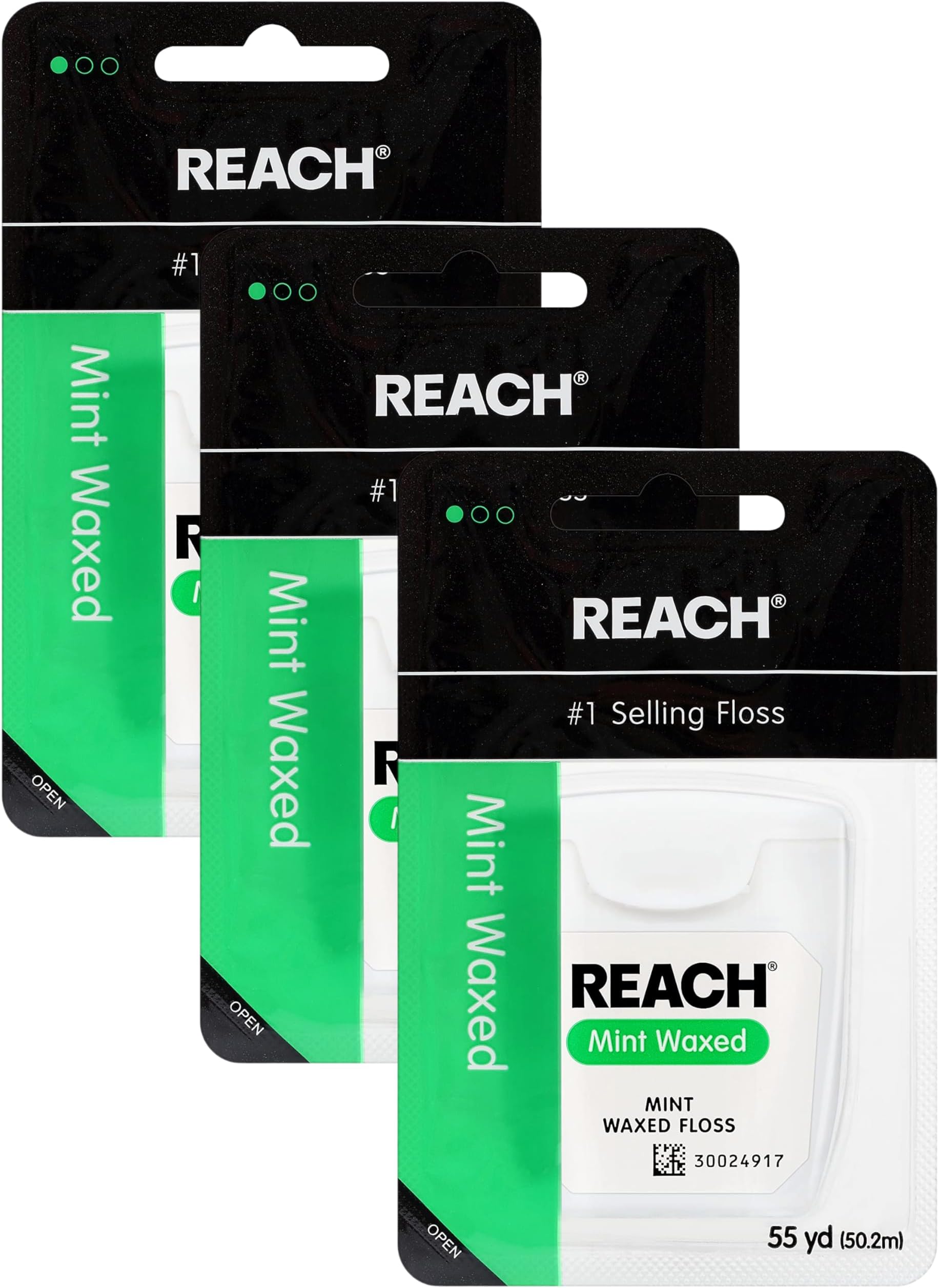 Reach Waxed Dental Floss | Effective Plaque Removal, Extra Wide Cleaning Surface | Shred Resistance & Tension, Slides Smoothly & Easily, PFAS Free | Mint Flavored, 55 Yards, 3 Pack