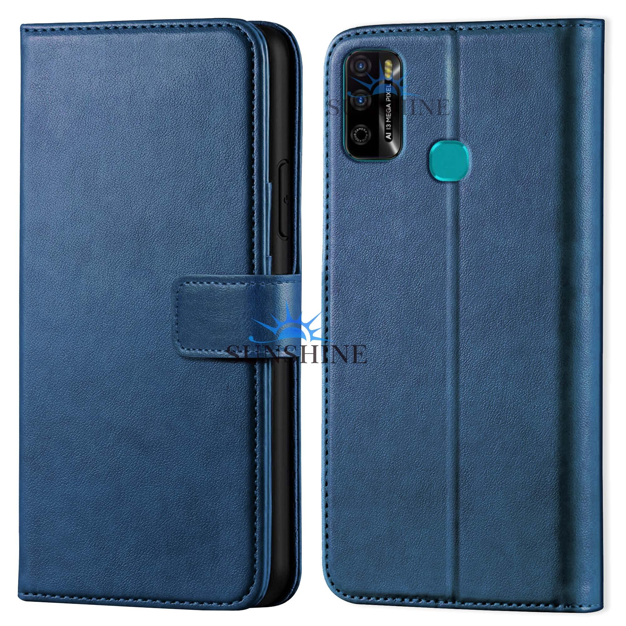 Sunshine® Leather Vintage Shock Proof Flip Case Back Cover for Infinix Smart-4 Sport (Flexible | Leather Finish | Card Pockets Wallet & Stand |Blue)