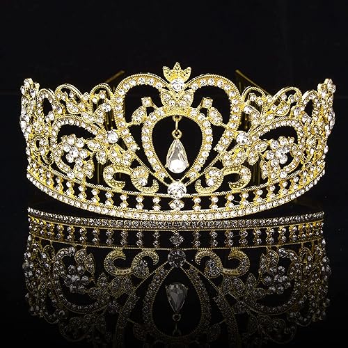 Makone Tiaras y coronas doradas para mujeres y niñas, diadema de cristal, elegante corona de reina con peines, accesorios para el cabello para damas