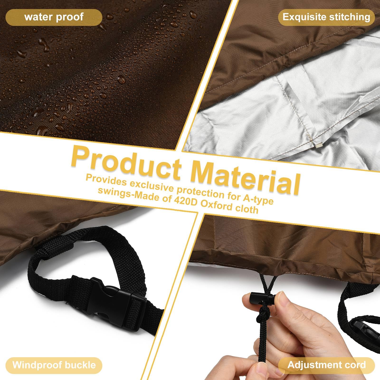 Blueshyhall Housse de protection imperméable pour balancelle de jardin 2 places, housse de protection pour meubles de jardin, balançoire double, protection contre les rayons UV et la poussière (marron