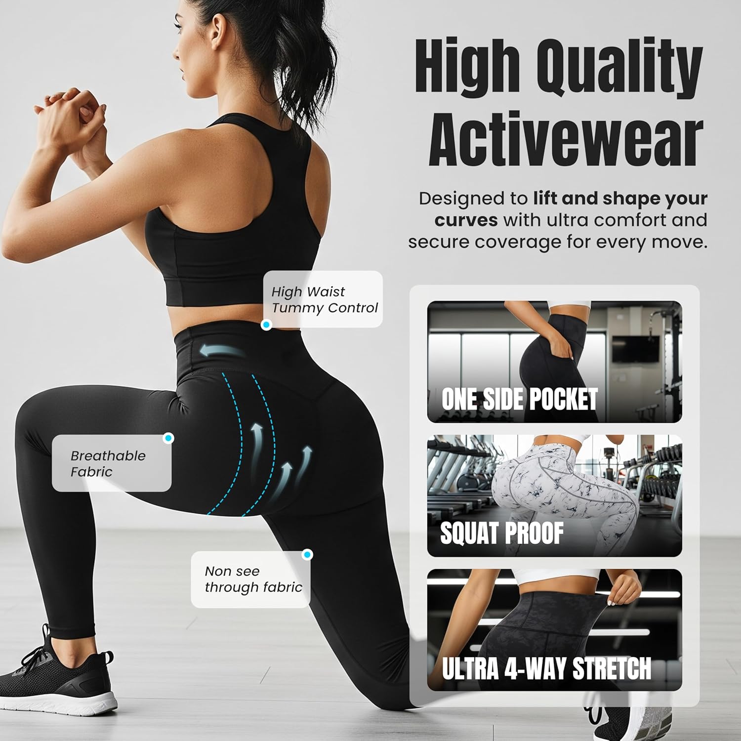 High Waist Compression Leggings for Women with Pocket – Tummy Control, Workout, Running & Yoga Pants - Image 7