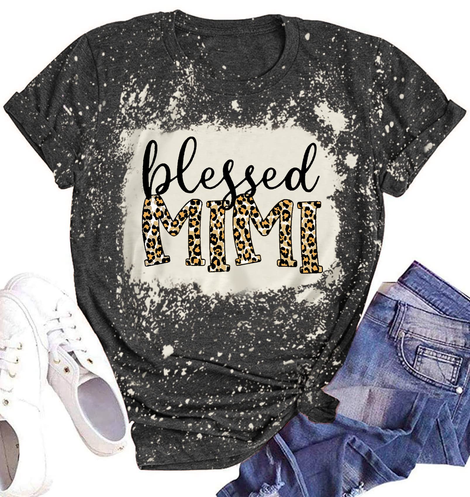 Blessed Mimi T-Shirts for Women Leopard Print Mimi Graphic Shirts Grandma Tees Tops Mother's Day Shirt