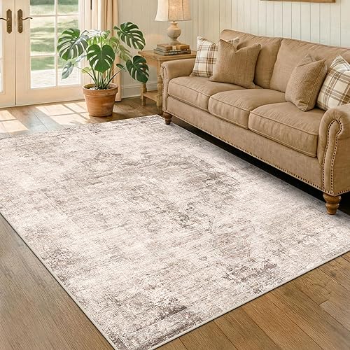 Distressed Farmhouse 5x7 Washable Rug for Living Room, Bedroom, Foyer,