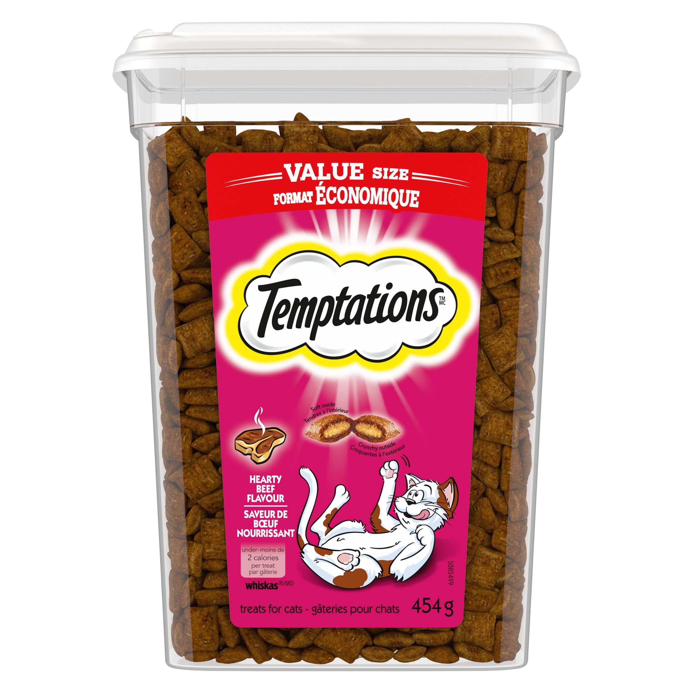 TEMPTATIONS Cat Treats, Hearty Beef Flavour, 454g Tub