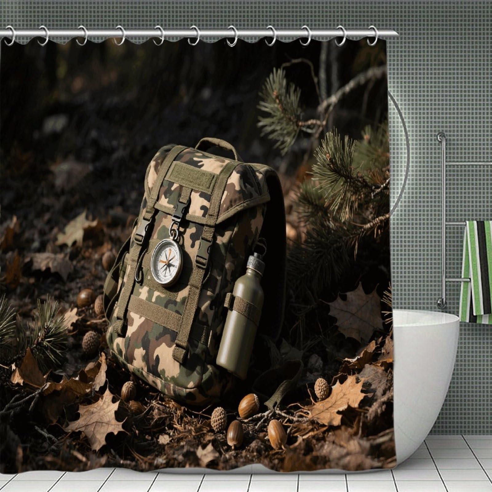 VstaDank Hunting Camo Shower Curtain Waterproof Bathroom Shower Curtain with C Type Hooks Soft Lightweight Shower Curtains Liner Washable Polyester Cloth Shower Liner 71x71 Inch