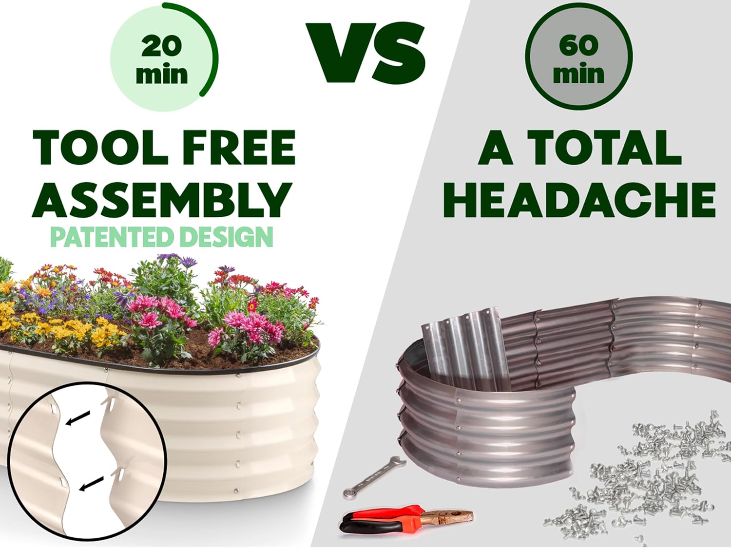Plant & Plot Galvanized Raised Garden Beds Outdoor // 4×2×1 ft Planter Raised Beds for Gardening, Vegetables, Flowers // Large Metal Garden Box (White) // Patented Tool-Free Design