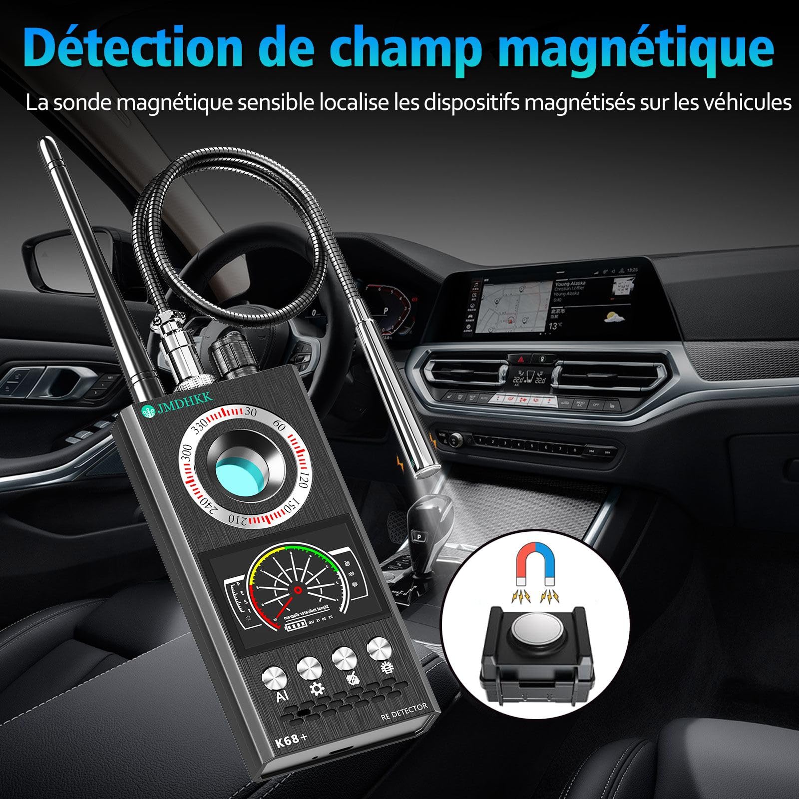 JMDHKK Détecteur Caméra Espionne et Micro Espion, Traceur Magnétique et Signal sans Fil pour Maison, Bureau, Hôtel, Voiture – Protection Vie Privée pour Sécurité et Voyage (Gris)