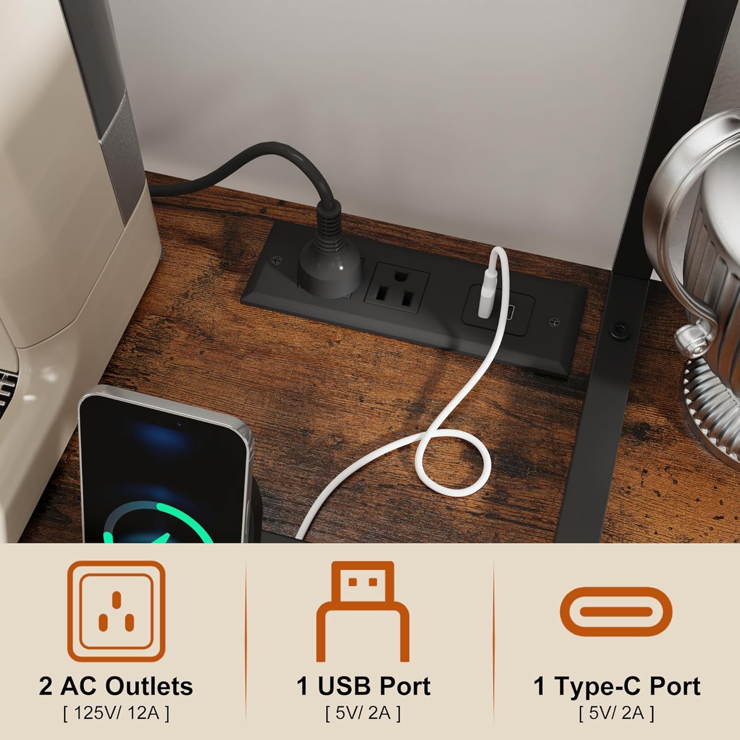 67 in Tall Bakers Rack with Power Outlet & LED Light, Coffee Bar Cabinet with 2 Cabinets, 47.2 in Kitchen Microwave Stand with Shelves Glass Holder and Wine Basket, Mesh Shelves Drainage net