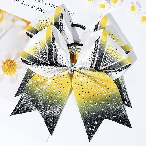 Miniatura 10 de DEEKA 6 lazos grandes con purpurina de 8 pulgadas con diamantes de imitación completos, lazos para el pelo brillantes y coloridos, banda elástica,