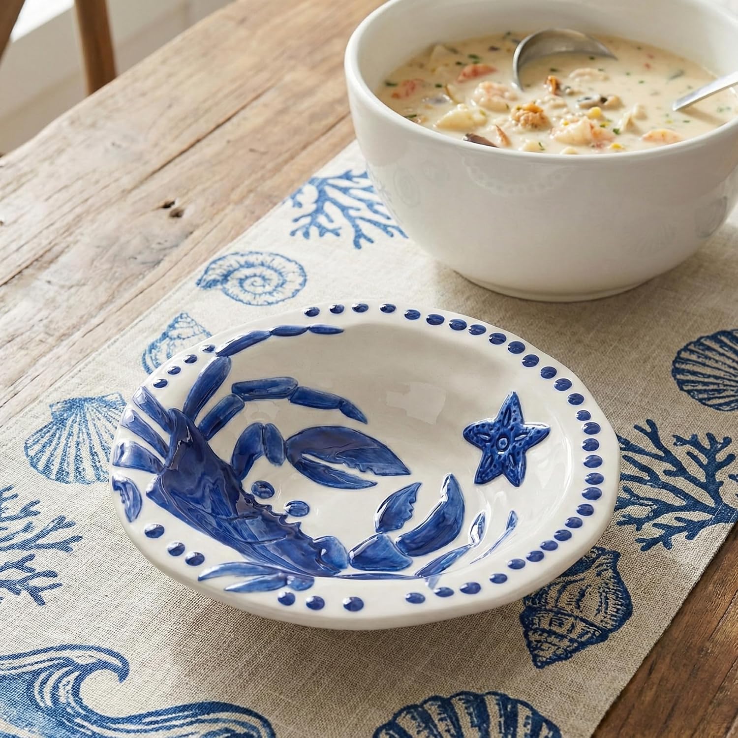 Blue Sky Clayworks Magic Sea Crab Soup Bowl, Cobalt Blue, 7.5" L x 7.5" W x 1.5" H