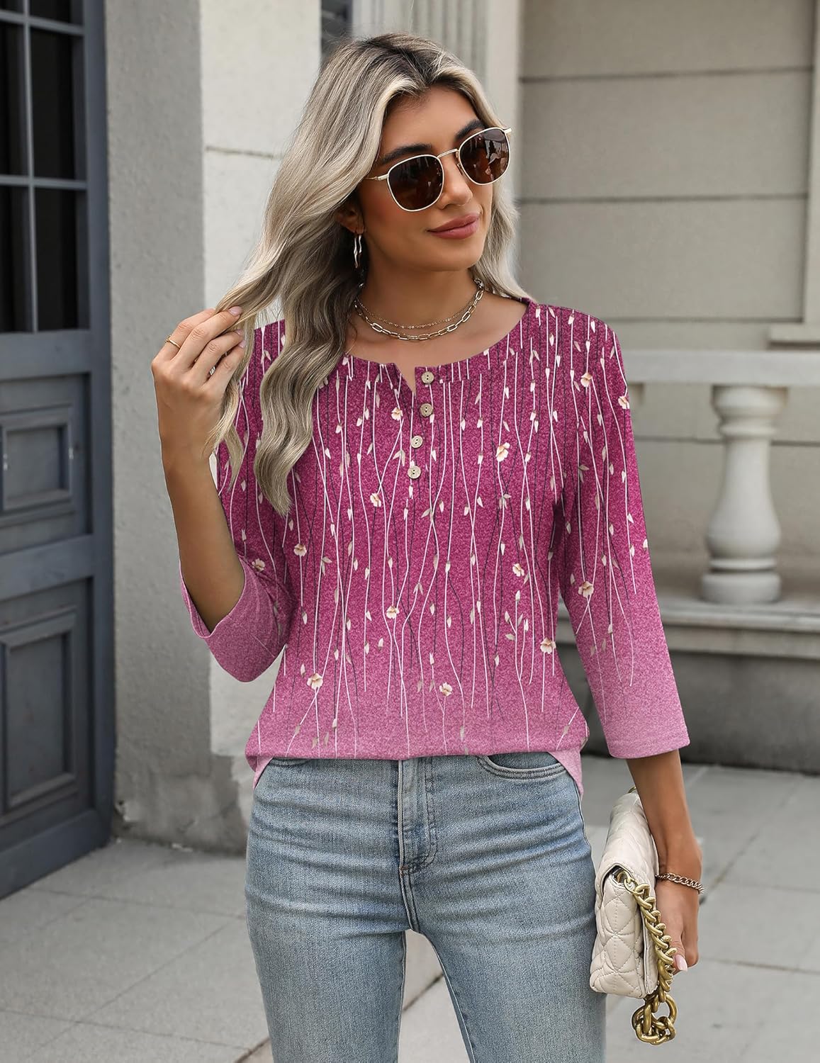 Zeagoo 3/4 Length Sleeve Women Tops Crew Neck Blouses Dressy Casual Summer T Shirts Loose Fit Business Work Clothes - Image 3