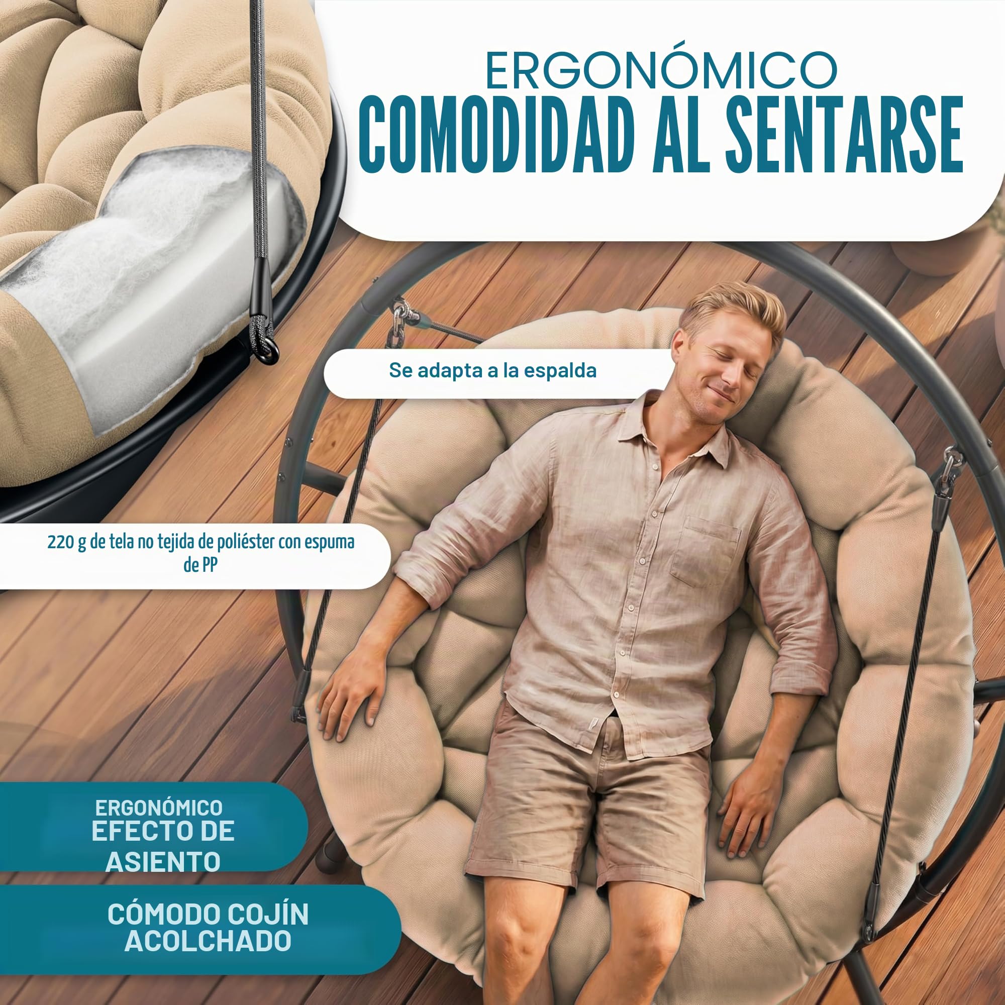 KESSER Silla colgante con estructura Bali, columpio colgante de hasta 150 kg, para interior y exterior, cojín y bolsillo lateral, cesta colgante, estructura de acero y cojín de espuma, ideal para