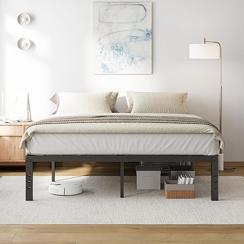 Miniatura 20 de COMASACH Marco de cama de tamaño matrimonial de 12 pulgadas, marco de cama de metal de alta resistencia, soporte de acero resistente, no necesita