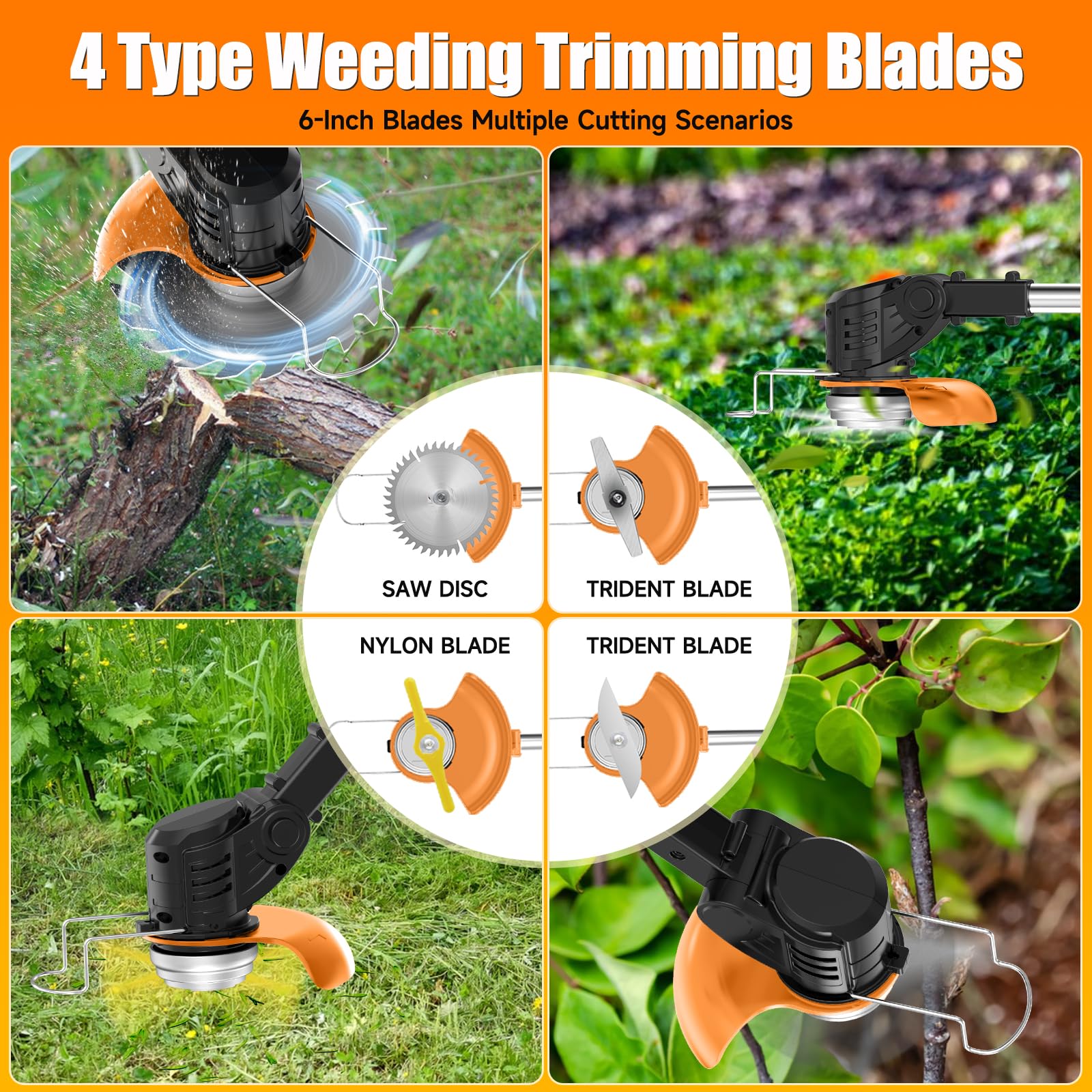 Weed Eater - Stringhe elettriche senza fili, con 2 batterie, 1 caricatore, 3 tipi di lame, alimentazione a batteria, leggera, per cortile e giardino