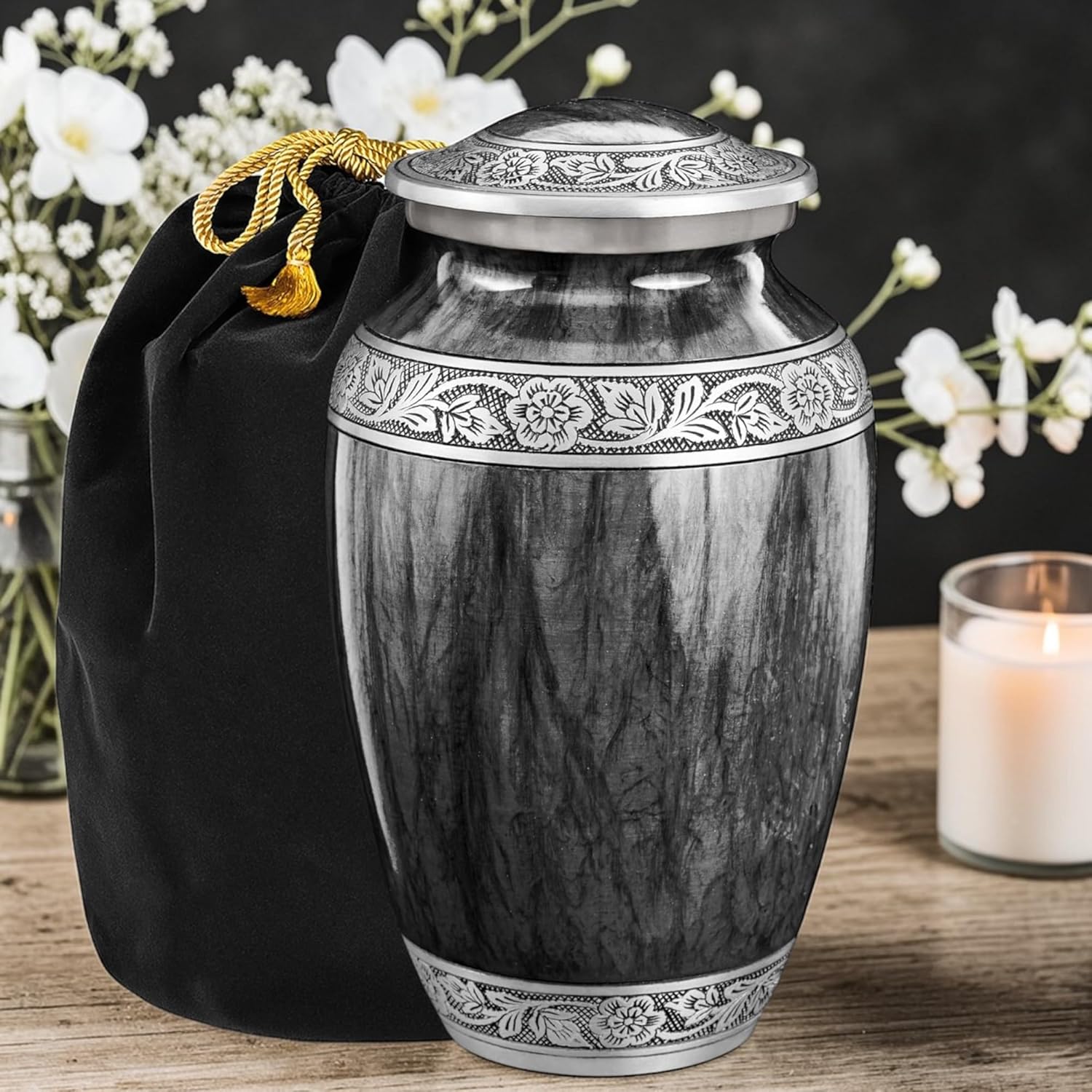 Black Watercolor Urn for Ashes Adult Male – Large Cremation Urns for Human Ashes – Memorial Funeral Urn for Men & Women, Home Display, or Burial