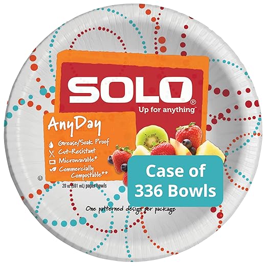 Solo Anyday 20oz Paper Bowls, Full Case of 336ct, 12Packs