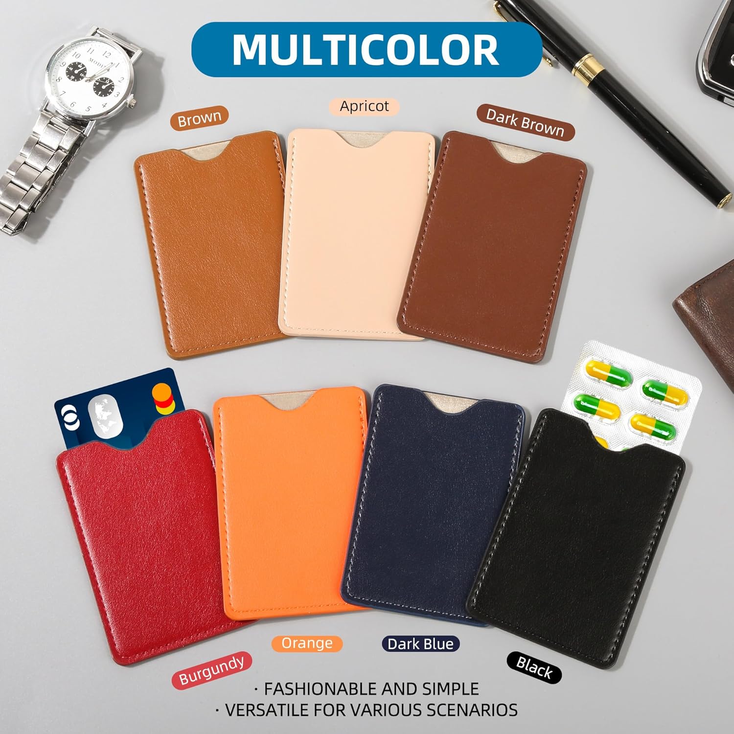 RFID blocking sleeves Universal for travel and business, 7 Pcs Multicolor Luxury Leather Credit Card Cover Protect Cards from Electronic Theft, social security Card Holder Fit in Purse&Wallet - Image 2