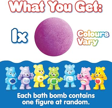 ZIMPLI - Large Care Bears Surprise Bath Bomb, 1 of 7 Surprise Care Bears Toys to Collect, One per Baff Bomb, Collectable Toy Figures, Birthday Party Bag Fillers