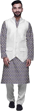 Atasi Indian Kurta Pyjama Jacket Set for Men Mandarin Collar Casual Clothing