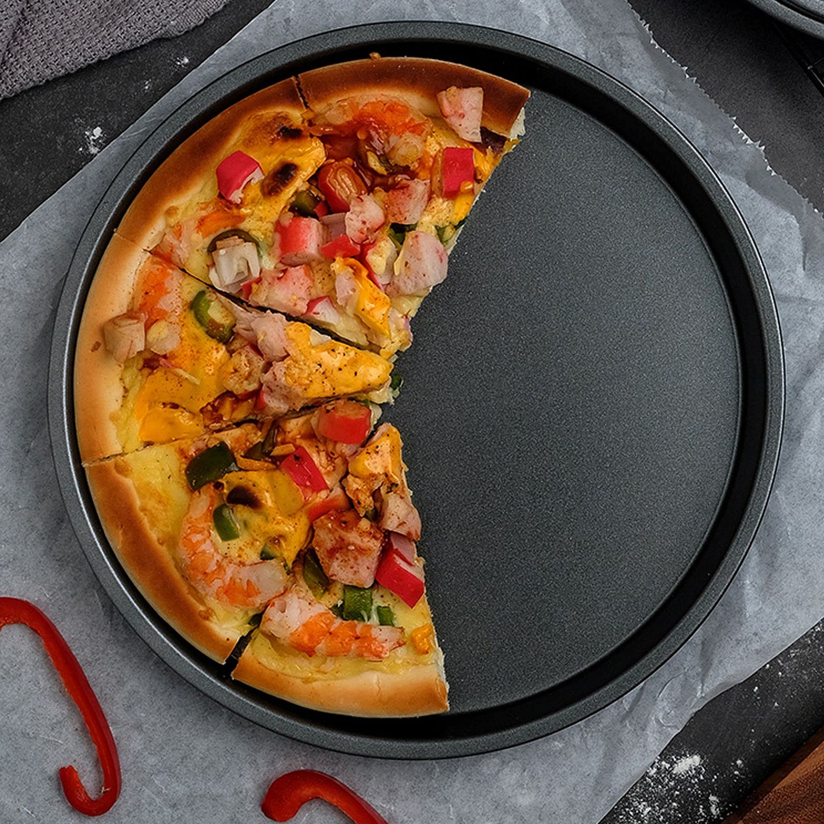 Lot de 2 plaques à pizza antiadhésives en acier au carbone épais pour cuisine et boulangerie (30,5 cm)